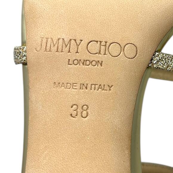 Jimmy Choo Dory Glitter Heel Open Toe Ankle Strap Sandal Gold 38 - Picture 4 of 8